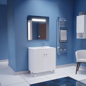 Meuble ECOLINE 80 cm avec plan vasque et miroir Elégance ht80- Blanc brillant