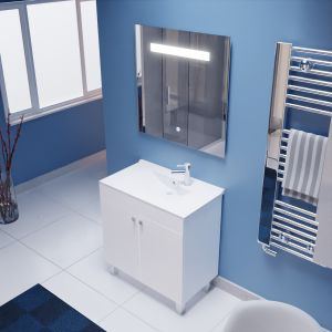 Meuble ECOLINE 80 cm avec plan vasque et miroir Elégance ht80- Blanc brillant