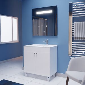 Meuble ECOLINE 80 cm avec plan vasque et miroir Elégance ht80- Blanc brillant