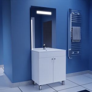 Meuble ECOLINE 70 cm avec plan vasque et miroir Elégance ht105- Blanc brillant