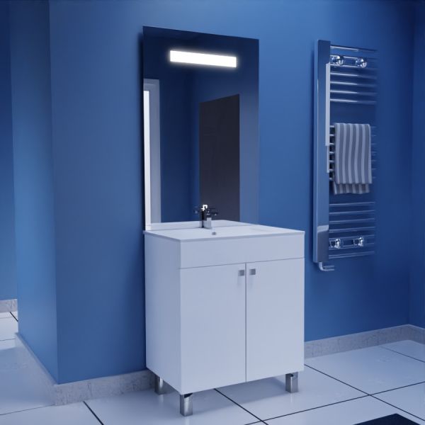 Meuble ECOLINE 70 cm avec plan vasque et miroir Elégance ht105- Blanc brillant