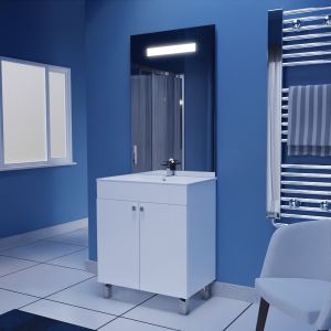 Meuble ECOLINE 70 cm avec plan vasque et miroir Elégance ht105- Blanc brillant