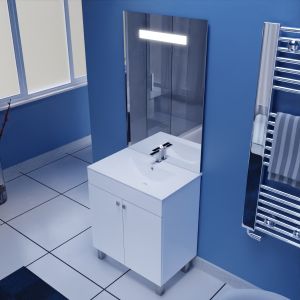 Meuble ECOLINE 70 cm avec plan vasque et miroir Elégance ht105- Blanc brillant