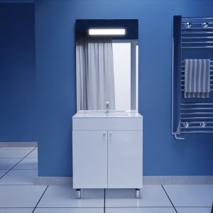 Meuble ECOLINE 70 cm avec plan vasque et miroir Elégance ht105- Blanc brillant