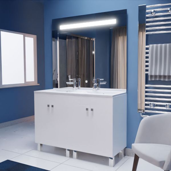 Meuble ECOLINE 120 cm avec plan vasque et miroir Elégance ht105- Blanc brillant