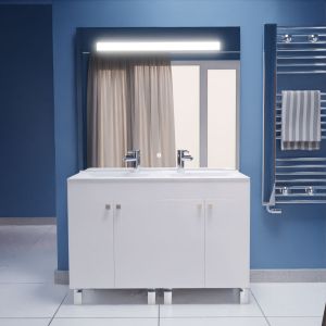 Meuble ECOLINE 120 cm avec plan vasque et miroir Elégance ht105- Blanc brillant