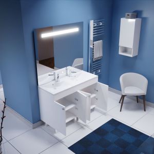 Meuble ECOLINE 120 cm avec plan vasque et miroir Elégance ht105- Blanc brillant