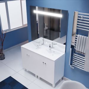 Meuble ECOLINE 120 cm avec plan vasque et miroir Elégance ht105- Blanc brillant