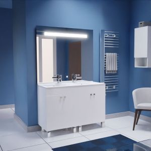Meuble ECOLINE 120 cm avec plan vasque et miroir Elégance ht105- Blanc brillant
