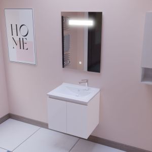 Meuble PROLINE 60 cm avec plan vasque et miroir LED Elégance - Coloris blanc