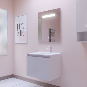 Meuble PROLINE 70 cm avec plan vasque et miroir Elégance ht80 - Blanc brillant