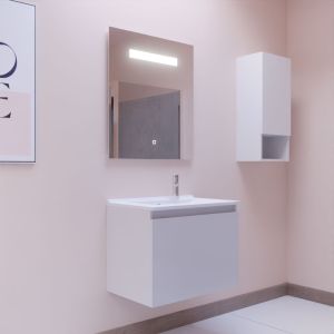 Meuble PROLINE 70 cm avec plan vasque et miroir Elégance ht80 - Blanc brillant