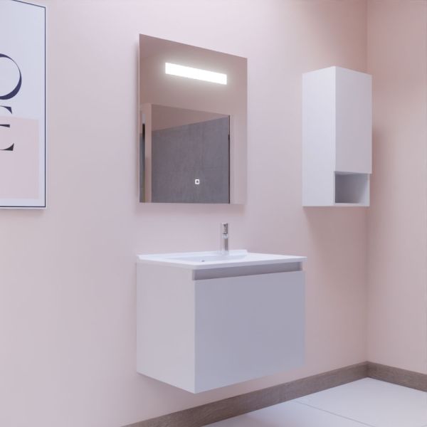 Meuble PROLINE 70 cm avec plan vasque et miroir Elégance ht80 - Blanc brillant