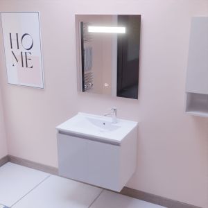 Meuble PROLINE 70 cm avec plan vasque et miroir Elégance ht80 - Blanc brillant
