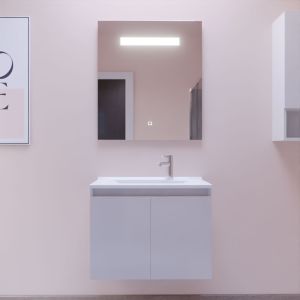Meuble PROLINE 70 cm avec plan vasque et miroir Elégance ht80 - Blanc brillant
