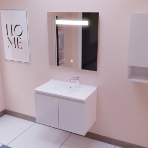 Meuble PROLINE 80 cm avec plan vasque et miroir Elégance ht80 - Blanc brillant