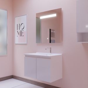 Meuble PROLINE 80 cm avec plan vasque et miroir Elégance ht80 - Blanc brillant