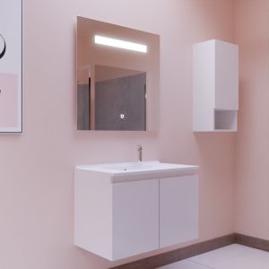Meuble PROLINE 80 cm avec plan vasque et miroir Elégance ht80 - Blanc brillant