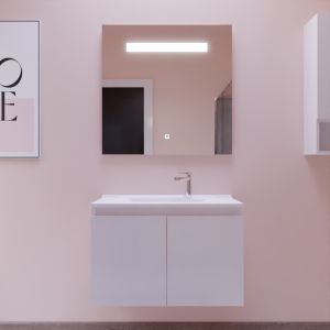 Meuble PROLINE 80 cm avec plan vasque et miroir Elégance ht80 - Blanc brillant
