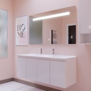 Meuble PROLINE 140 cm avec plan double vasque et miroir Elégance ht80- Blanc brillant