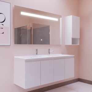 Meuble PROLINE 140 cm avec plan double vasque et miroir Elégance ht80- Blanc brillant