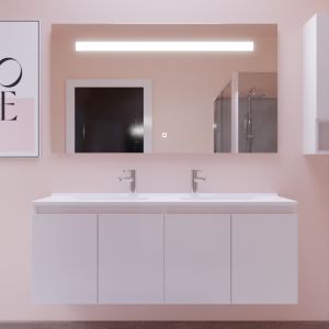Meuble PROLINE 140 cm avec plan double vasque et miroir Elégance ht80- Blanc brillant