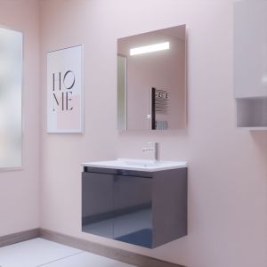 Meuble PROLINE 70 cm avec plan vasque et miroir Elégance ht80 - Gris anthracite