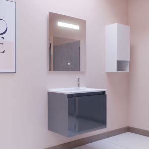 Meuble PROLINE 70 cm avec plan vasque et miroir Elégance ht80 - Gris anthracite