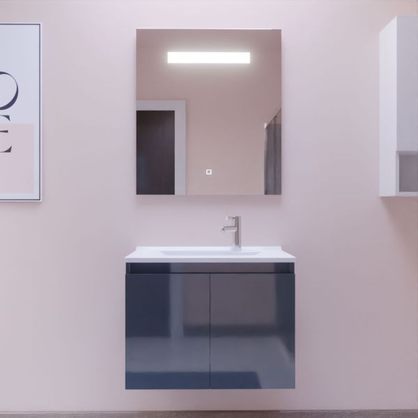 Meuble PROLINE 70 cm avec plan vasque et miroir Elégance ht80 - Gris anthracite