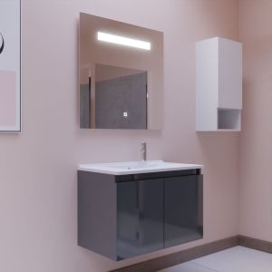 Meuble PROLINE 80 cm avec plan vasque et miroir Elégance ht80 - Gris anthracite