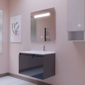 Meuble PROLINE 80 cm avec plan vasque et miroir Elégance ht80 - Gris anthracite