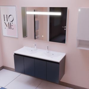 Meuble PROLINE 120 cm avec plan double vasque et miroir Elégance ht80 - Gris anthracite