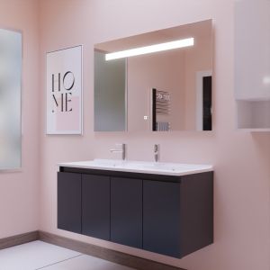 Meuble PROLINE 120 cm avec plan double vasque et miroir Elégance ht80 - Gris anthracite