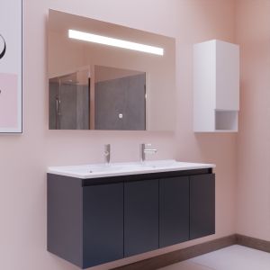 Meuble PROLINE 120 cm avec plan double vasque et miroir Elégance ht80 - Gris anthracite