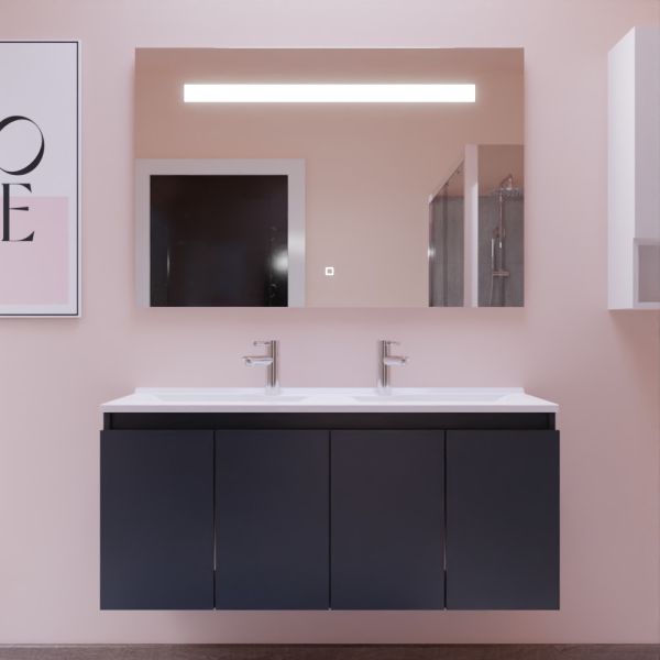Meuble PROLINE 120 cm avec plan double vasque et miroir Elégance ht80 - Gris anthracite