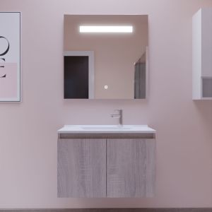 Meuble PROLINE 70 cm avec plan vasque et miroir Elégance ht80- Cambrian oak