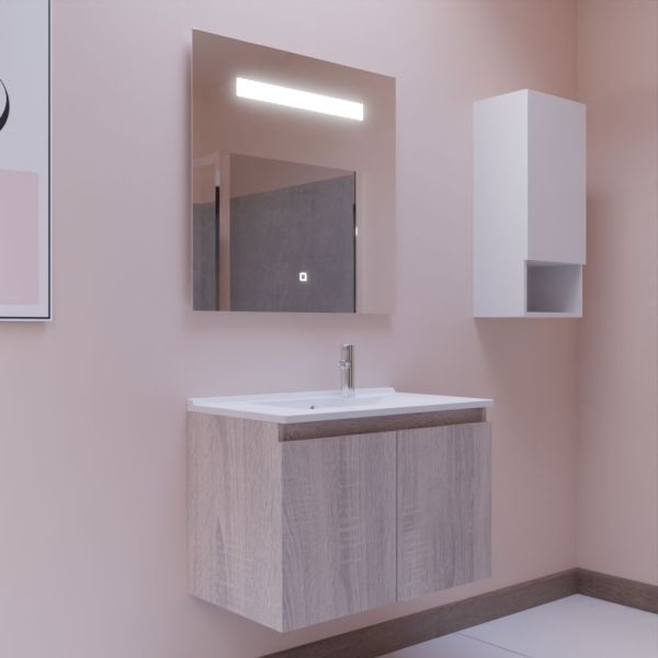 Meuble PROLINE 70 cm avec plan vasque et miroir Elégance ht80- Cambrian oak