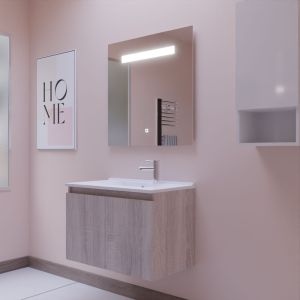 Meuble PROLINE 70 cm avec plan vasque et miroir Elégance ht80- Cambrian oak