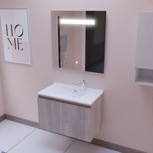Meuble PROLINE 70 cm avec plan vasque et miroir Elégance ht80- Cambrian oak