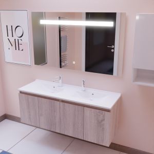 Meuble PROLINE 140 cm avec plan double vasque et miroir Elégance ht80 - Cambrian oak