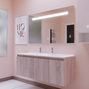 Meuble PROLINE 140 cm avec plan double vasque et miroir Elégance ht80 - Cambrian oak