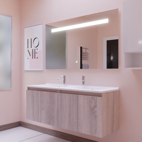 Meuble PROLINE 140 cm avec plan double vasque et miroir Elégance ht80 - Cambrian oak