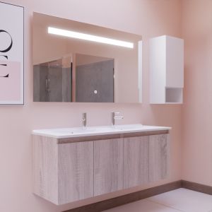 Meuble PROLINE 140 cm avec plan double vasque et miroir Elégance ht80 - Cambrian oak