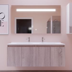 Meuble PROLINE 140 cm avec plan double vasque et miroir Elégance ht80 - Cambrian oak