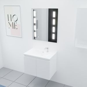 Meuble PROLINE 70 cm avec plan vasque et miroir Prestige- Blanc brillant