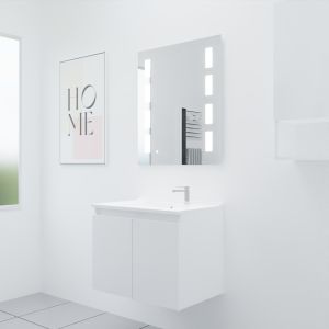 Meuble PROLINE 70 cm avec plan vasque et miroir Prestige- Blanc brillant