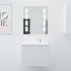 Meuble PROLINE 70 cm avec plan vasque et miroir Prestige- Blanc brillant