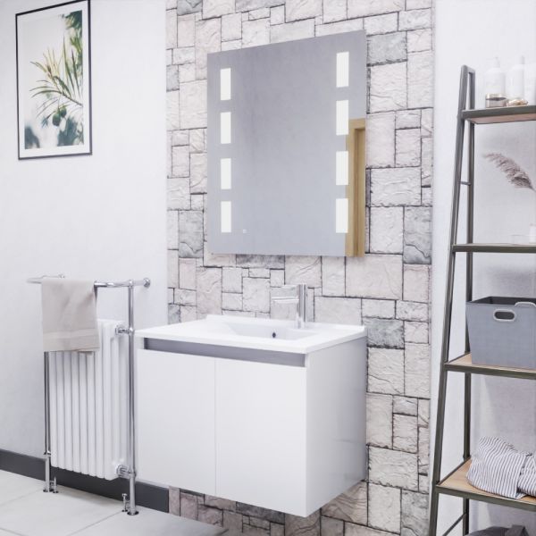 Meuble PROLINE 70 cm avec plan vasque et miroir Prestige- Blanc brillant