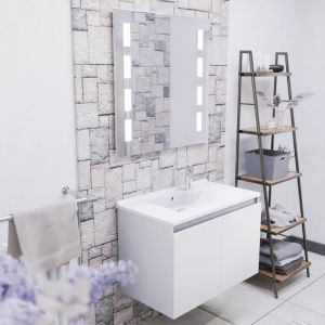 Meuble PROLINE 80 cm avec plan vasque et miroir Prestige- Blanc brillant