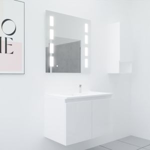 Meuble PROLINE 80 cm avec plan vasque et miroir Prestige- Blanc brillant